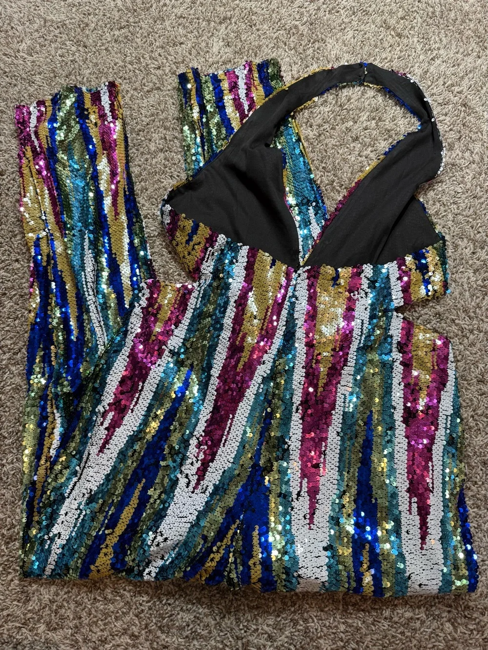 Nasty Gal Rainbow Halter Cut Out Sequin Jumpsuit - Picture 6 of 6